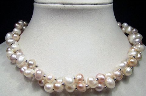 CHarming 2row WHITE lavender cultured pearl necklace