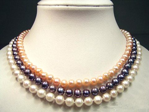 CHarming 3row 6-7mm multicolor cultured pearl necklace