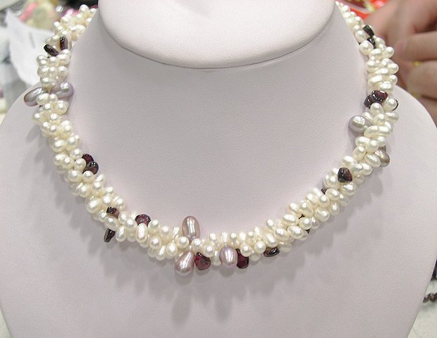 CHarming 3rowS 6-7mm white cultured pearl necklace 925S