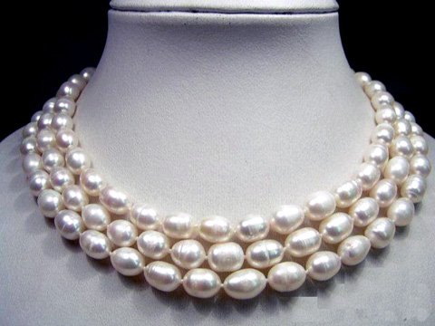 CHarming 3rows 7-8 white FW cultured pearl necklace