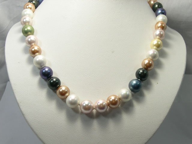 CHarming single row multi-color sea shell pearl necklace