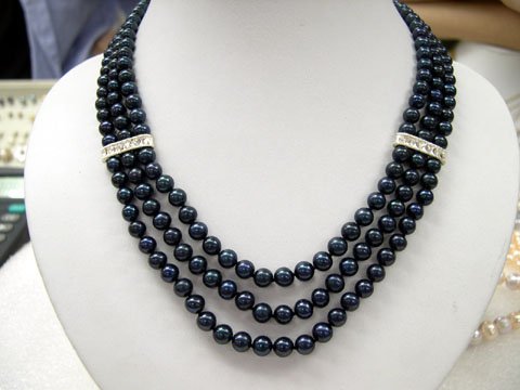 Charming 16''-19'' black 3rows FW cultured pearl Necklace