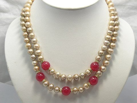 Charming 17''-18'' 8-9 mm cultured pearl & jade Necklace