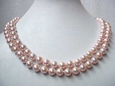 Charming 35'' 8mm south sea shell pearl pink necklace