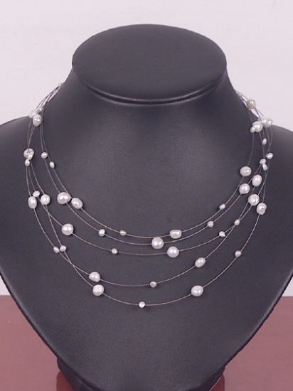 Charming 5rows white Cultured Pearl Necklace
