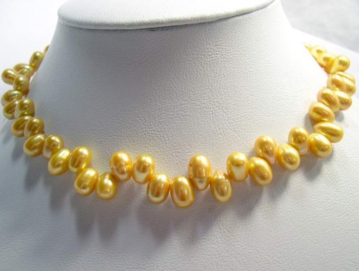 EXCELLENT 8-11MM Gold Cultured Pearl Necklace