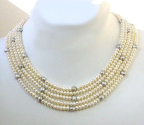 EXcellent 5 strands 16-20'' CULTURED PEARL FW NECKLACE