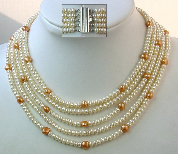EXcellent 5 strands 17-21'' CULTURED PEARL FW NECKLACE