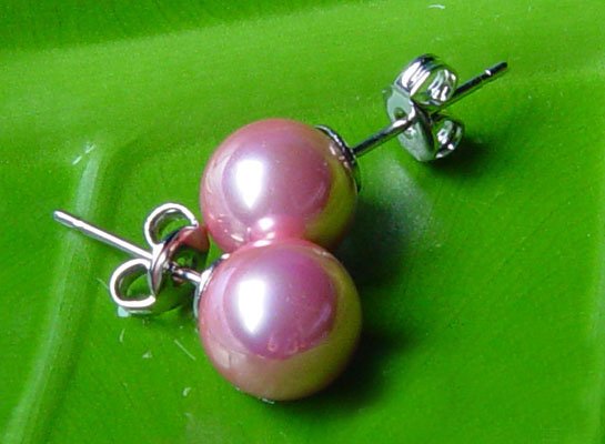 Excelent 10mm pink sea shell PEARL Earring 14K