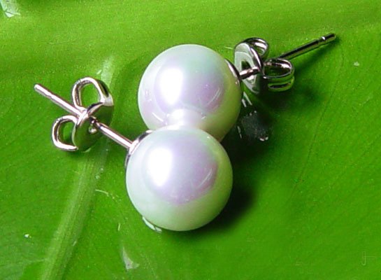 Excelent 10mm white sea shell PEARL Earring 14K