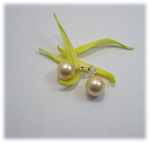 Excelent 10mm yellow sea shell PEARL Earring 925s