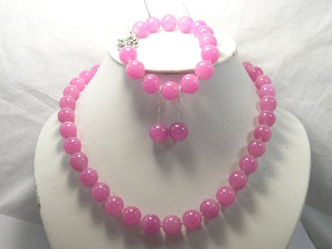 Excellent 12mm peach Jade Necklace & bracelet & earring