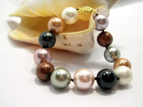 Excellent 14mm multicolor south seashell Pearl bracelet