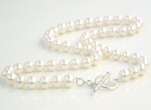 Excelent 16'' 7-8mm white Cultured Pearl Necklace 925S