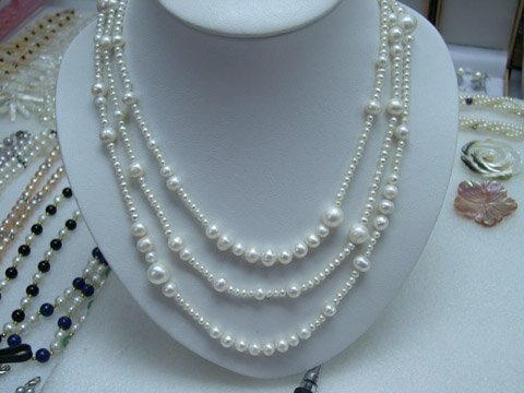 Excelent 16-18'' 3row White Cultured Pearl Necklace