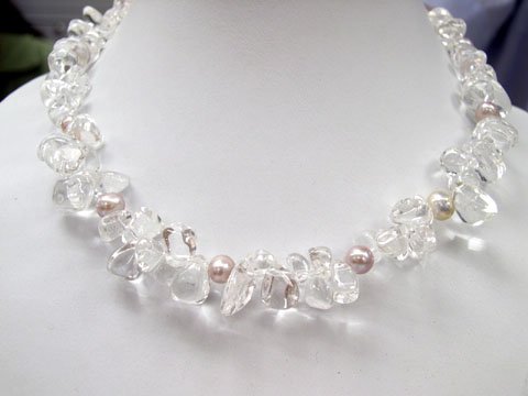 Excelent 17'' white crystal & lavender pearls Necklace