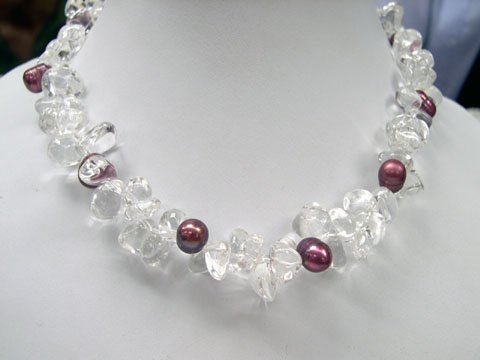 Excelent 17'' white crystal & pearl Necklace
