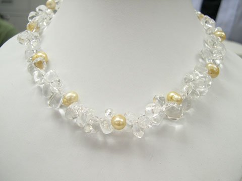 Excelent 17'' white crystal & yellow FW pearls Necklace