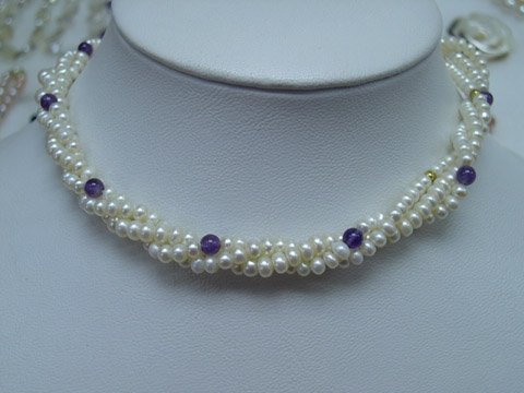 Excelent 18'' 3row 6-7mm White Cultured Pearl Necklace