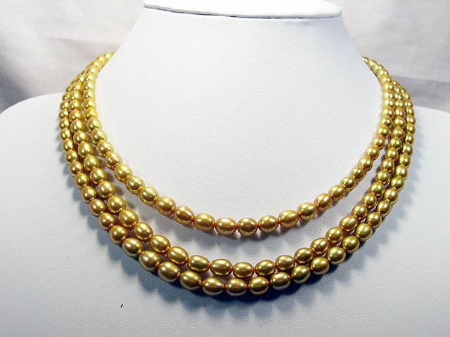Excelent 6-7mm 3rows 16-18'' Golden Pearl Necklace