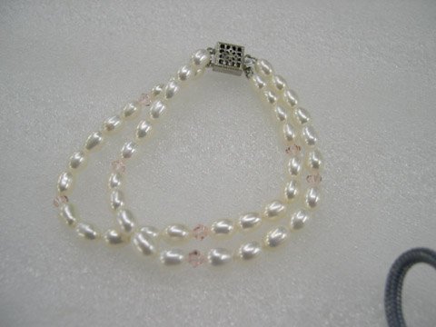 Excelent 7.5'' 2 rows white Cultured Pearl bracelet