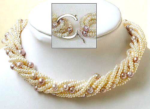 Excelent 8rows white and lavender Cultured Pearl Necklace