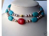 Excelent single row turquoise cultured pearl necklace