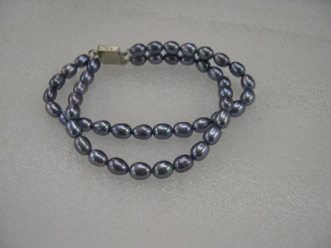 Excellent 7.5'' 2 rows grey Cultured Pearl bracelet