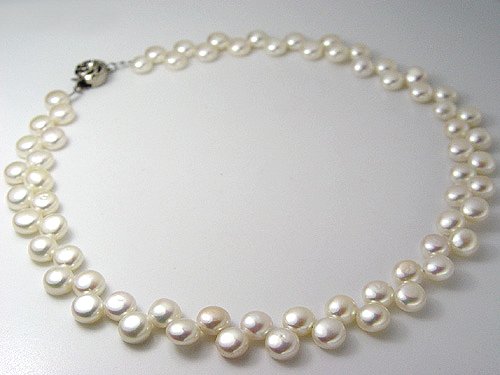 FLOWER 2rows white cultured pearl necklace