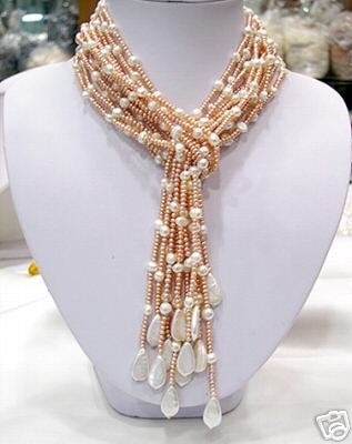 FLOWERY 42'' 6-PCS 2-COLOR FW PEARL Necklaces