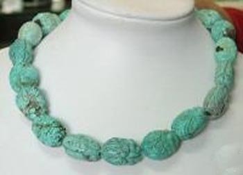 GORGEOUS 16'' NATURAL OLD BLUE TURQUOISE CARVED NECKLACE