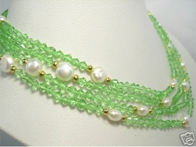 HARMING 4rows Cultured Pearl & CRYSTAL Necklace 925s