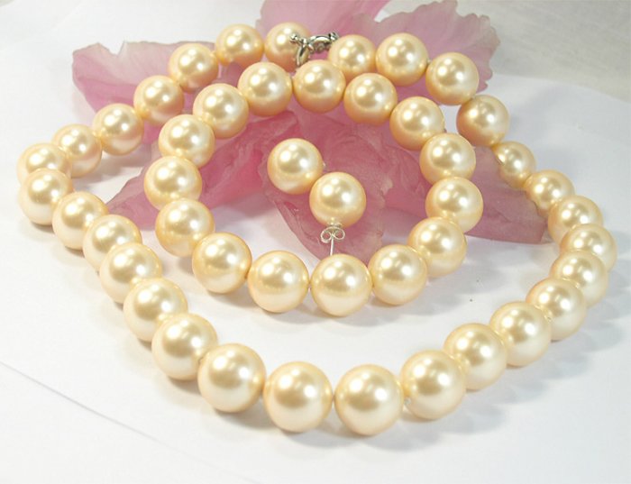 HUGE 14mm south seashell Pearl necklace bracelet & earring