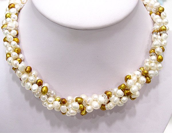 2-PCS 40'' 2-COLOR WHITE GOLD PEARL NECKLACE