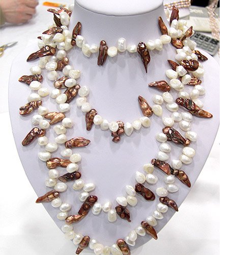 40'' 2-pcs 8-20mm 2-color cultured pearl Necklaces