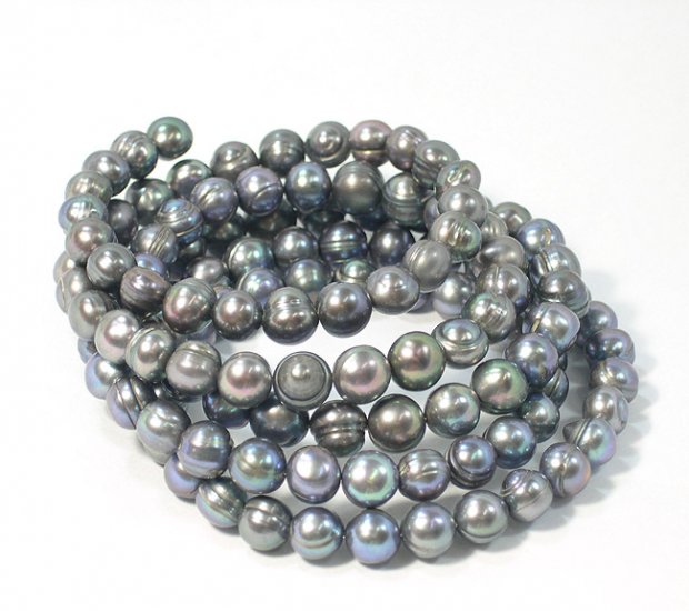 BAROQUE 5ROWS 8-9MM BLACK CULTURED PEARL BRACELET