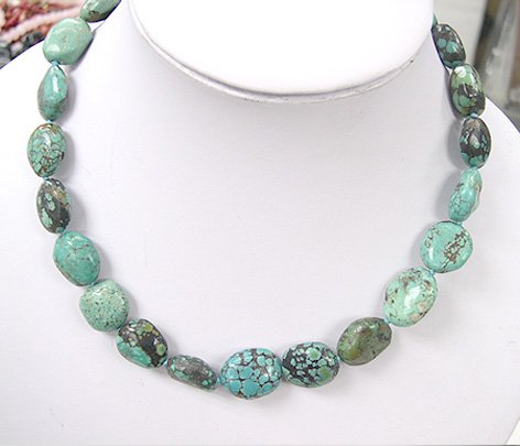 HUGE 17'' 16-20 mm old natural blue turquoise Necklace
