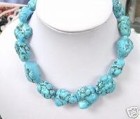HUGE 17'' 28-35mm blue turquoise Necklace