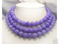 Huge 3row 12mm Purple Jade beads Necklace 925S