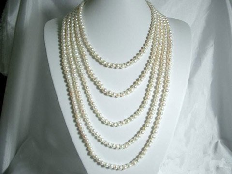 LADIES 15-21'' 5rows 7-8mm white cultured PEARL necklace
