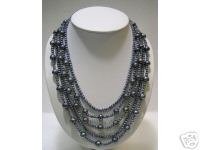 LONG 5ROWS BLACK CULTURED PEARL 925S Necklace