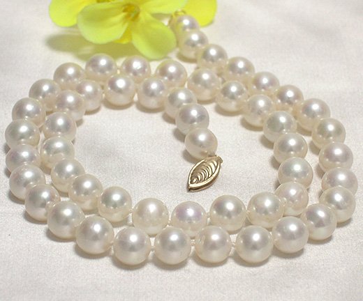 LUSTER 7.5-8mm WHITE CULTURED PEARL NECKLACE 14KCLASP