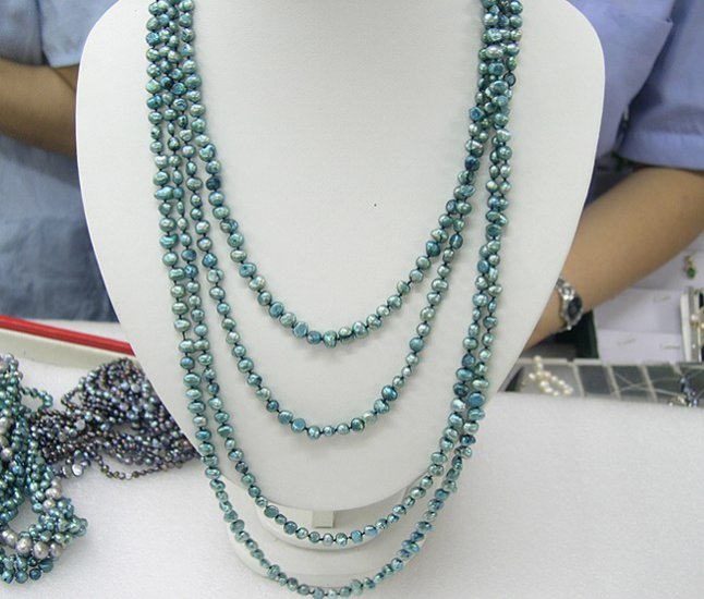 Long 62'' Single Blue Genuine Cultured Pearl Necklace