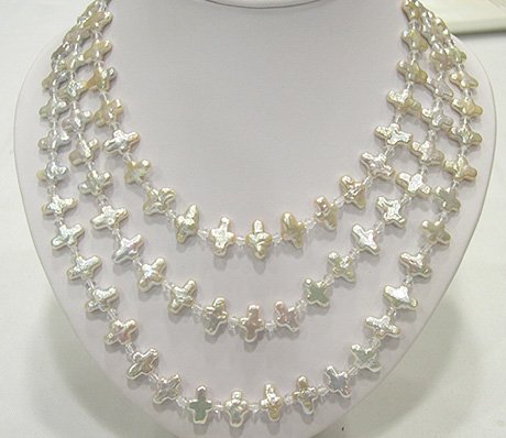 RARE 3ROW 5-15MM Latin Cross CULTURED PEARL NECKLACE