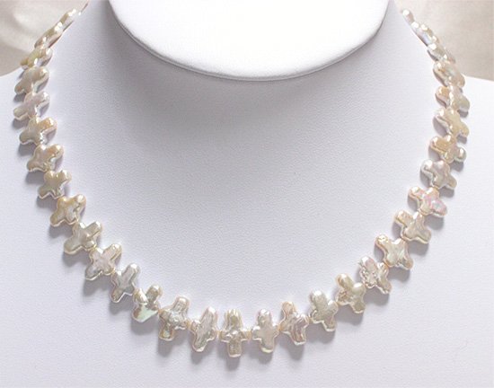 RARE 5-15MM Latin Cross CULTURED PEARL NECKLACE 925