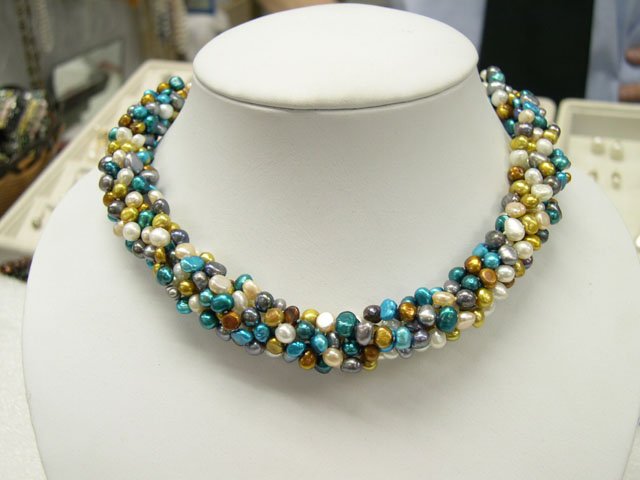 RARE flowery 5rows multi-color cultured pearl necklace