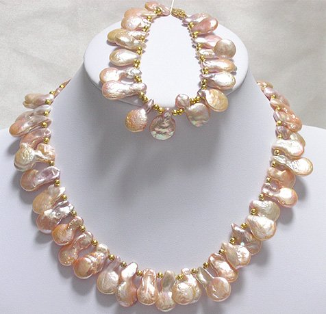 RARE 10mm-22mm CULTURED PEARL NECKLACE & BRACELET 14KCLASP