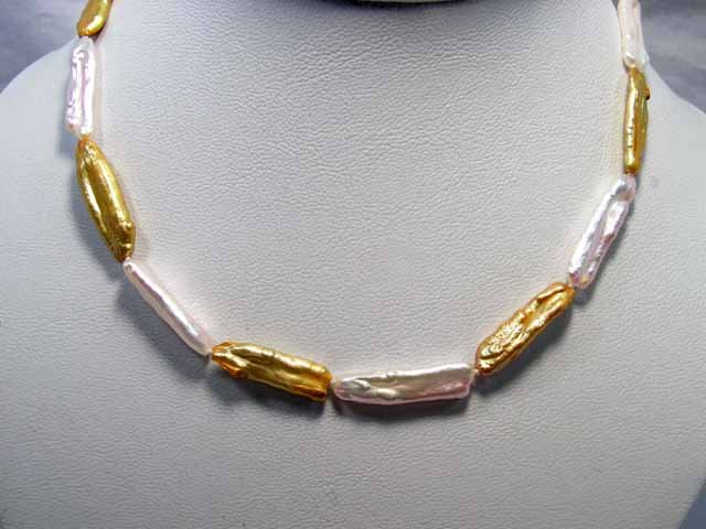 Rare single row Golden-Pink Cultured Pearl NECKLACE