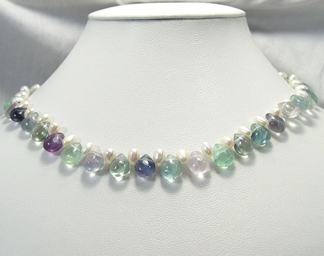 SINGLE GENUINE PEARL FLUORITE STONE HEART NECKLACE