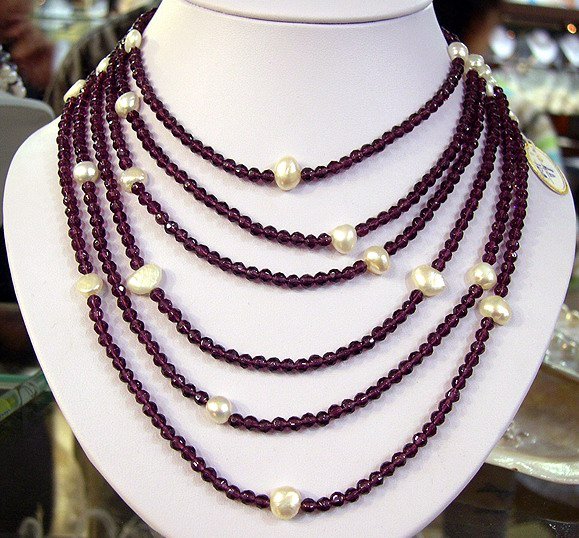 STUNNING 6rows White Cultured Pearl Amethyst Necklace
